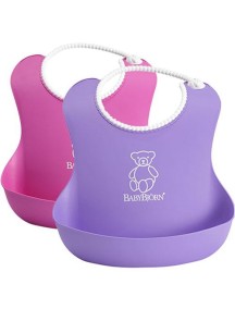 BabyBjorn Нагрудник мягкий пластиковый для кормления ребенка (2 шт.), Розовый-лиловый