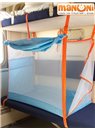 ЖД-манеж в поезд для детей Manuni от 0 до 3 лет голубой с белой сеткой (4 стенки + шторка) 