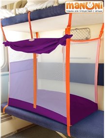 ЖД-манеж в поезд для детей Manuni от 3 лет фиолетовый с белой сеткой (3 стенки +шторка) 