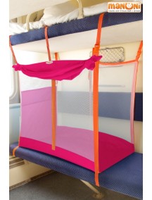 ЖД-манеж в поезд для детей Manuni от 3 лет розовый с белой сеткой (3 стенки +шторка) 