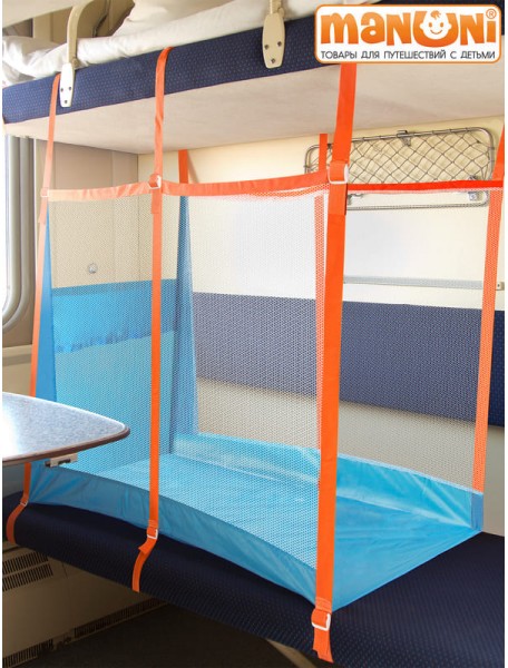 ЖД-манеж "Трапеция" в поезд для детей Manuni от 3 лет удлиненный (3 стенки + шторка), голубой