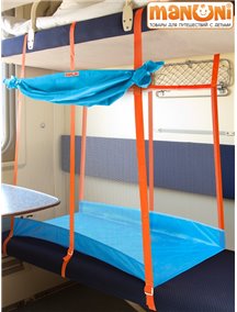 ЖД-манеж "Трапеция/1 + шторка" в поезд для детей Manuni от 5 лет удлиненный (2 стенки), голубой М-005/1+ (Г)