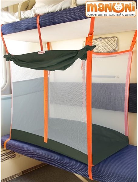 ЖД-манеж в поезд для детей Manuni от 3 лет хаки с белой сеткой (3 стенки +шторка) 