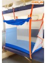 ЖД-манеж в поезд для детей Manuni от 0 до 3 лет василек с белой сеткой  (4 стенки + шторка)